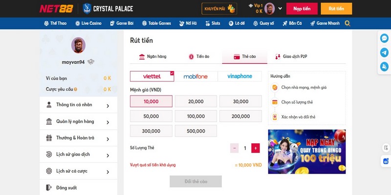 Chính sách rút tiền tại NET88 an toàn, đa dạng