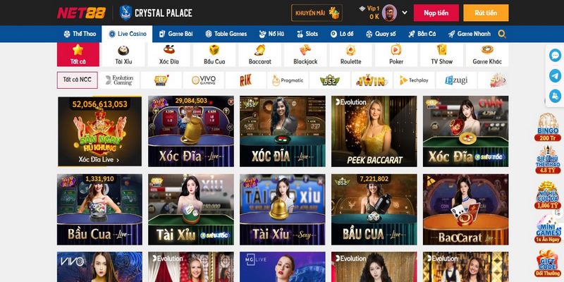 Net88 có các trò Baccarat, Rồng Hổ, Sicbo, Roulette, Poker, Blackjack cực hot