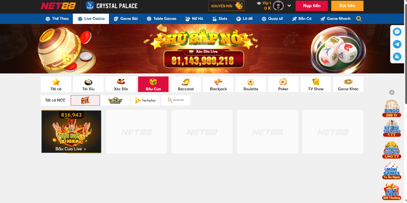 Cách vào chơi bầu cua Net88.