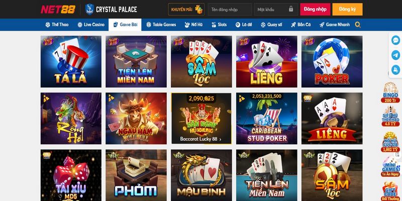 NET88 có game bài quen thuộc: Sâm, Tá lả, 3 Cây, Liêng, Tiến lên